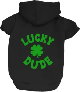 Lucky Dude St. Patrick's Day Dog Hoodie Fleece Lined Pullover Sweatshirt with Leash Hole (Black, 6X-Large 1207)