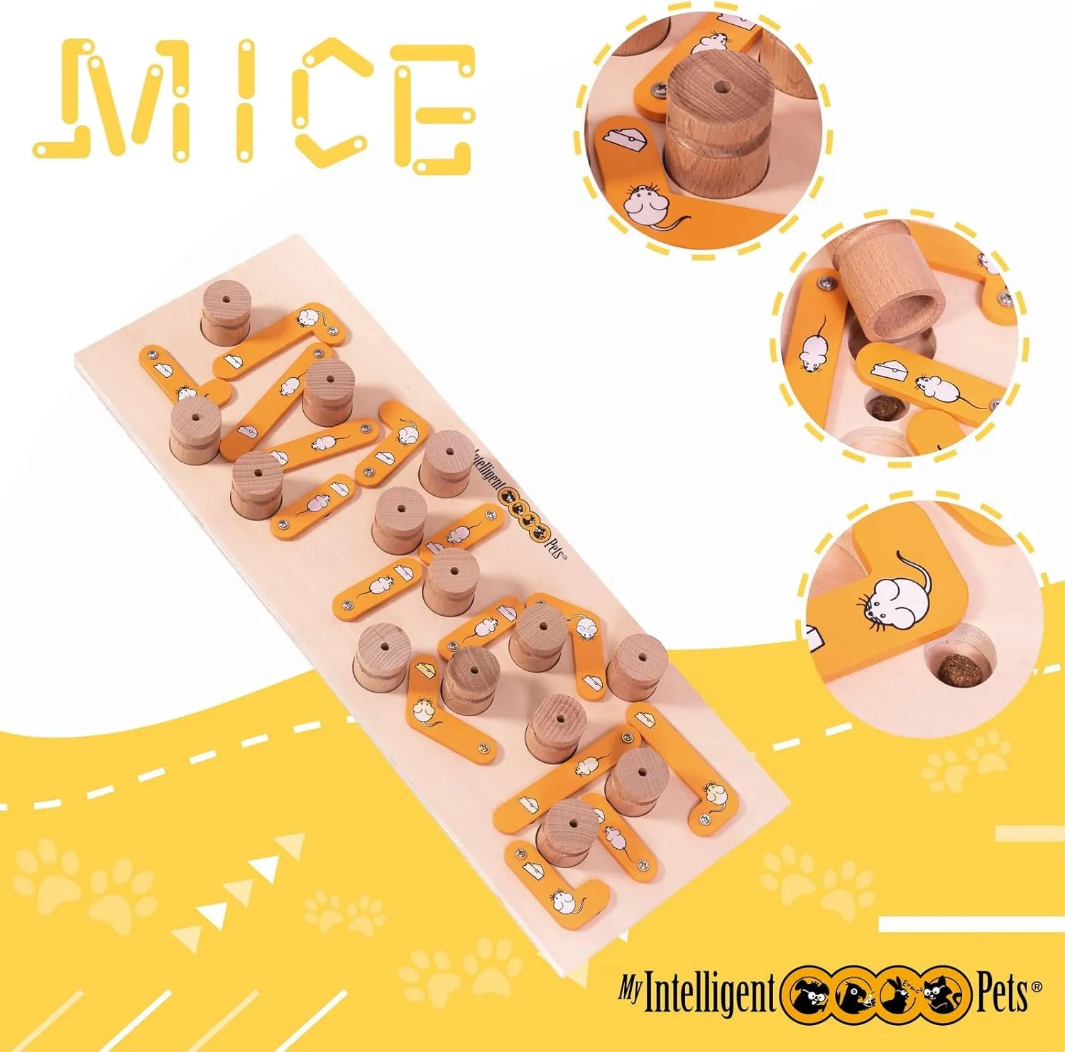 MICE - Cat Treat Puzzle, Interactive Wooden Toy for Cats, Enhances Natural Instincts, Cat Puzzle Feeder for Mental and Physical Exercise