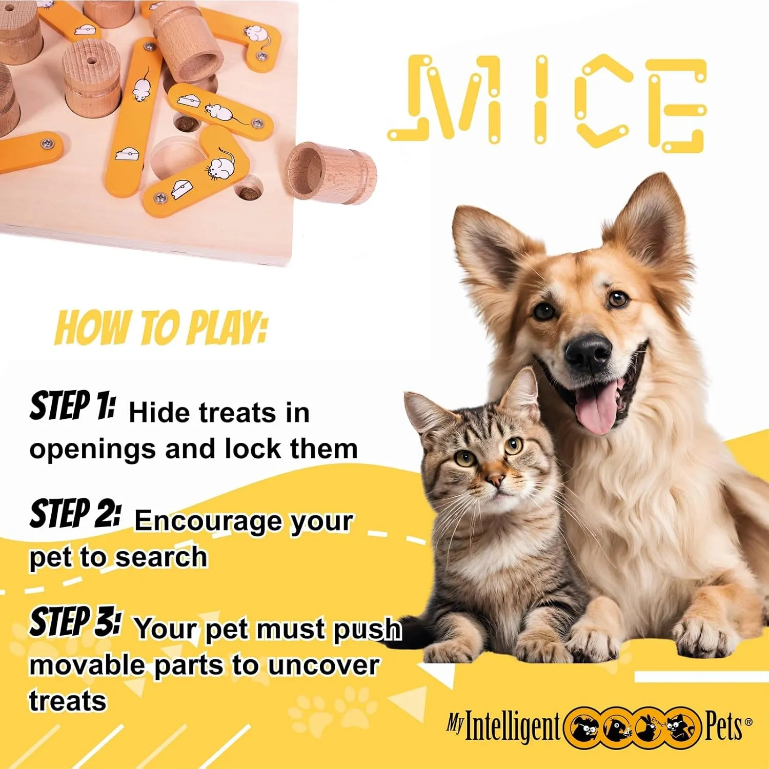 MICE - Cat Treat Puzzle, Interactive Wooden Toy for Cats, Enhances Natural Instincts, Cat Puzzle Feeder for Mental and Physical Exercise