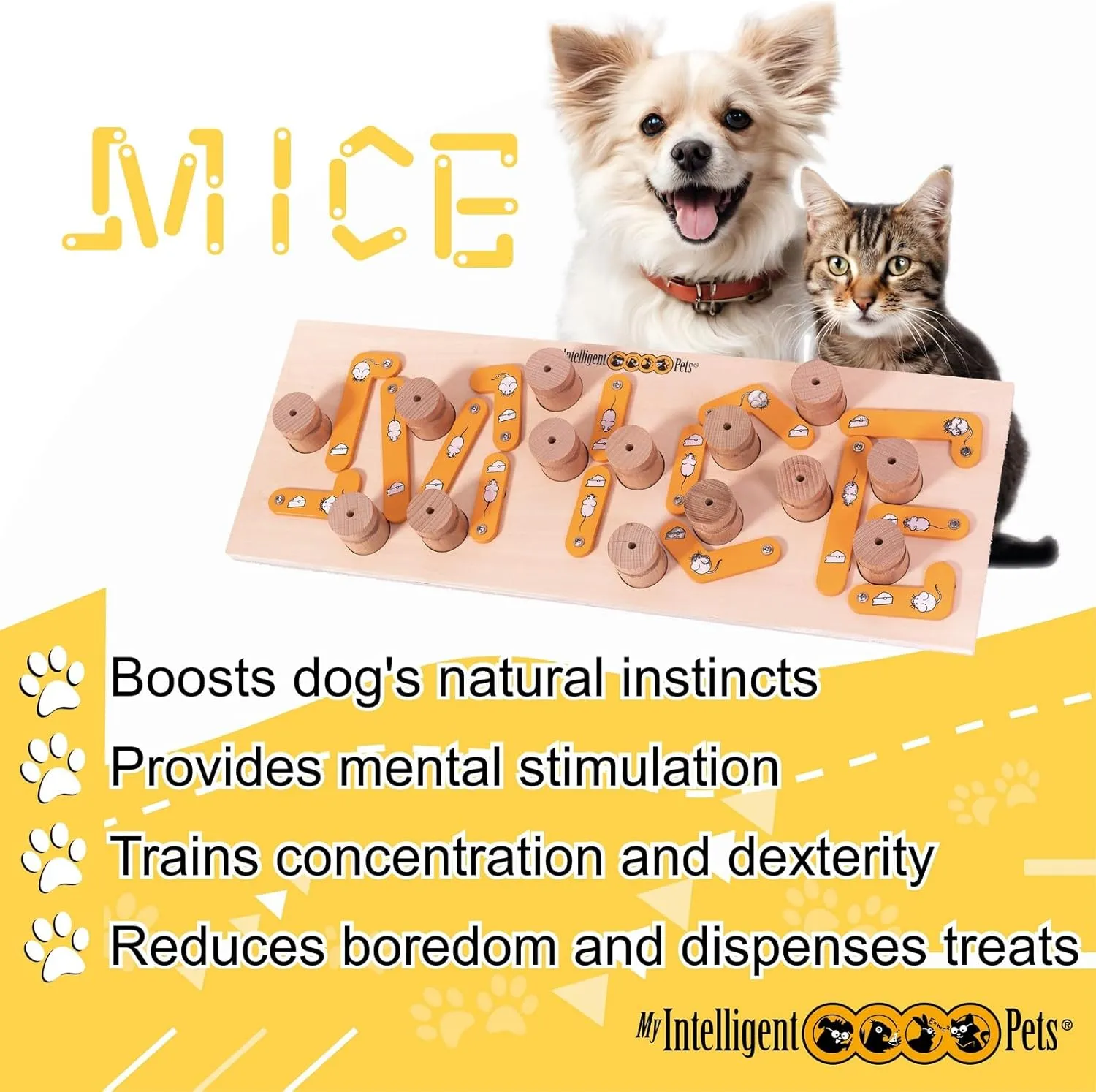 MICE - Cat Treat Puzzle, Interactive Wooden Toy for Cats, Enhances Natural Instincts, Cat Puzzle Feeder for Mental and Physical Exercise