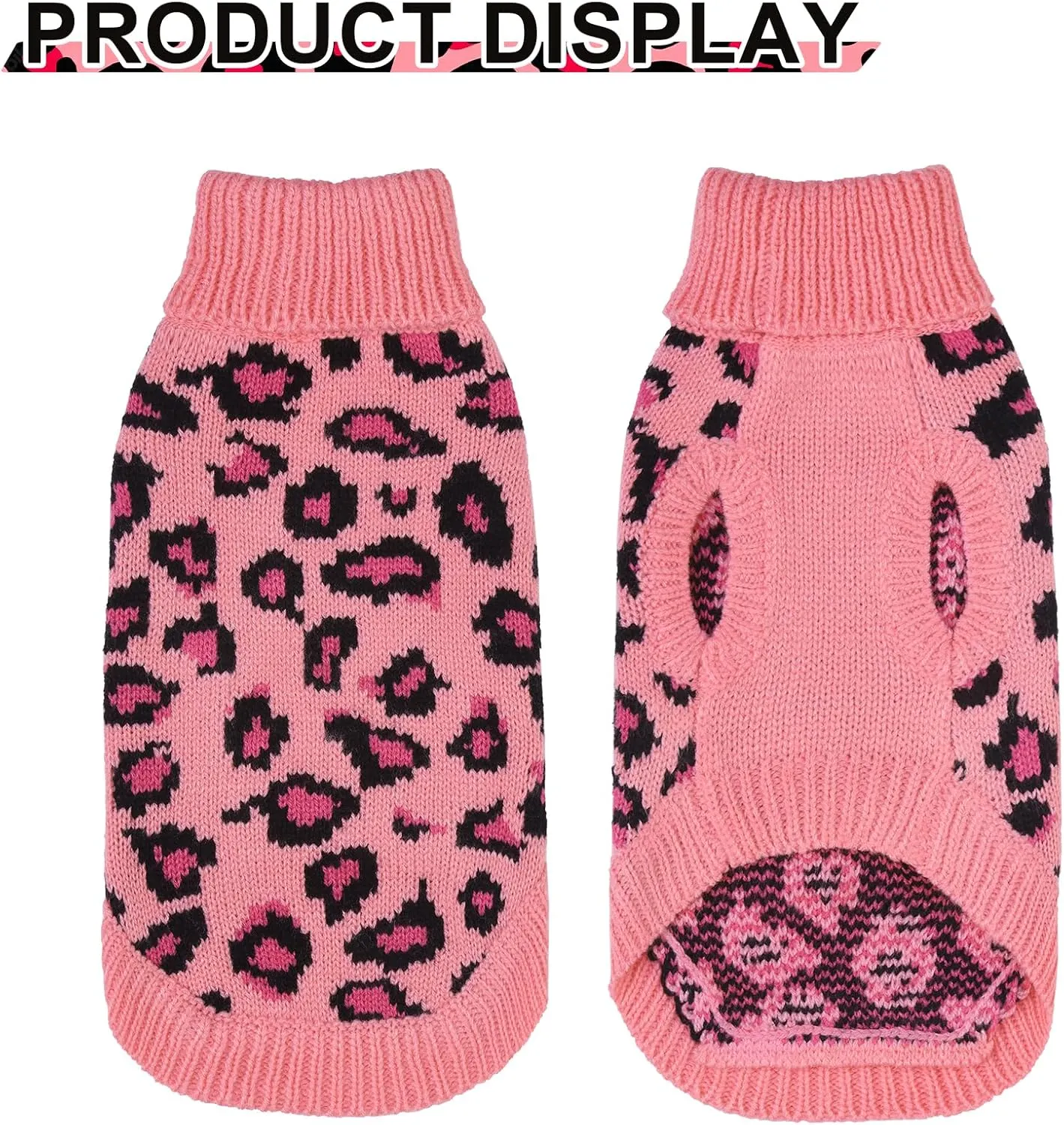 Mihachi Winter Warm Cat Sweater Turtleneck Puppy Pets Sweater Knit Vest Fashion Leopard for Cats Puppy Small Animals Pink Small