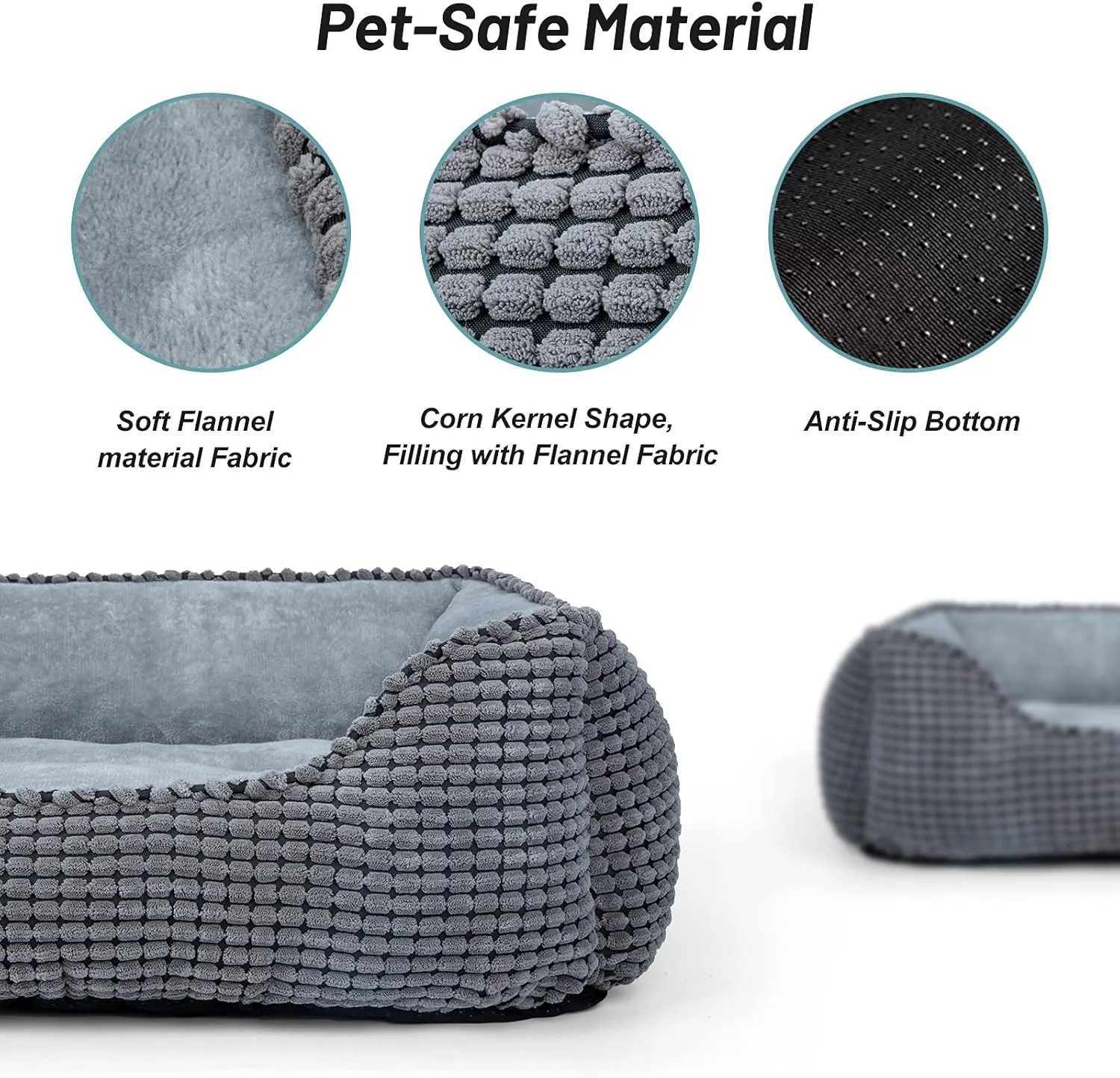 MIXJOY Dog Bed for Large, Medium, Small Dogs - Rectangle, Washable, Orthopedic, Soft, Calming Cat Beds - Anti-Slip Bottom, Multiple Sizes (25'', Grey)
