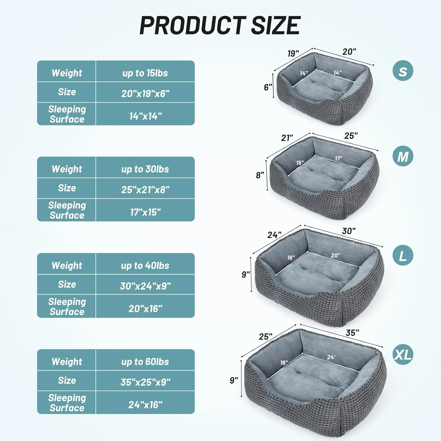MIXJOY Dog Bed for Large, Medium, Small Dogs - Rectangle, Washable, Orthopedic, Soft, Calming Cat Beds - Anti-Slip Bottom, Multiple Sizes (25'', Grey)