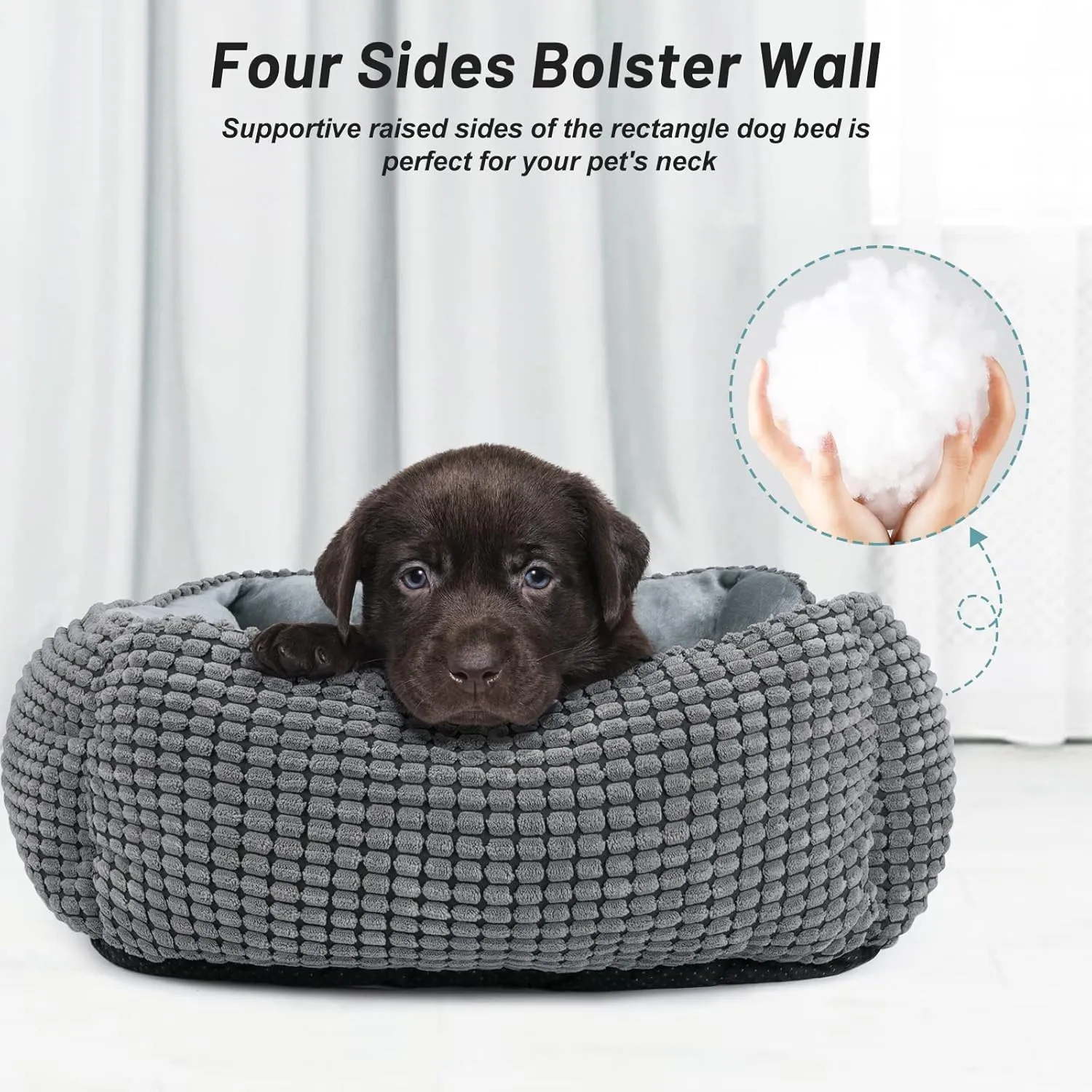 MIXJOY Dog Bed for Large, Medium, Small Dogs - Rectangle, Washable, Orthopedic, Soft, Calming Cat Beds - Anti-Slip Bottom, Multiple Sizes (25'', Grey)