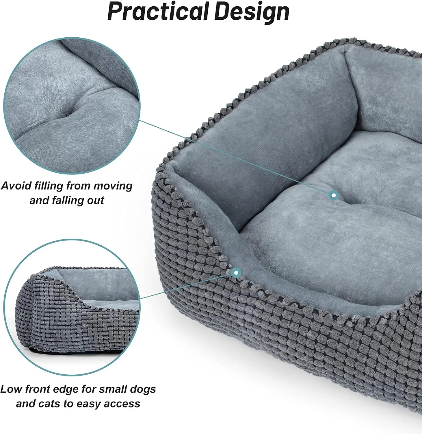 MIXJOY Dog Bed for Large, Medium, Small Dogs - Rectangle, Washable, Orthopedic, Soft, Calming Cat Beds - Anti-Slip Bottom, Multiple Sizes (25'', Grey)