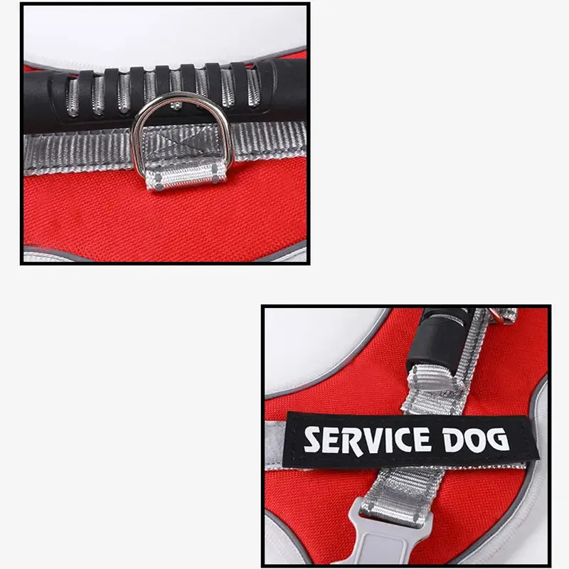 NEW Retails $55, Adjustable No-Pull Dog Harness with Handle - Comfortable Polyester Pet Vest, Red & Grey with White Straps, "SERVICE DOG" Removable Patch - Ideal for Walking & Training, Harness for Dogs, Red, Sz L