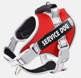 NEW Retails $55, Adjustable No-Pull Dog Harness with Handle - Comfortable Polyester Pet Vest, Red & Grey with White Straps, "SERVICE DOG" Removable Patch - Ideal for Walking & Training, Harness for Dogs, Red, Sz L