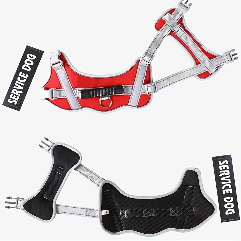 NEW Retails $55, Adjustable No-Pull Dog Harness with Handle - Comfortable Polyester Pet Vest, Red & Grey with White Straps, "SERVICE DOG" Removable Patch - Ideal for Walking & Training, Harness for Dogs, Red, Sz L