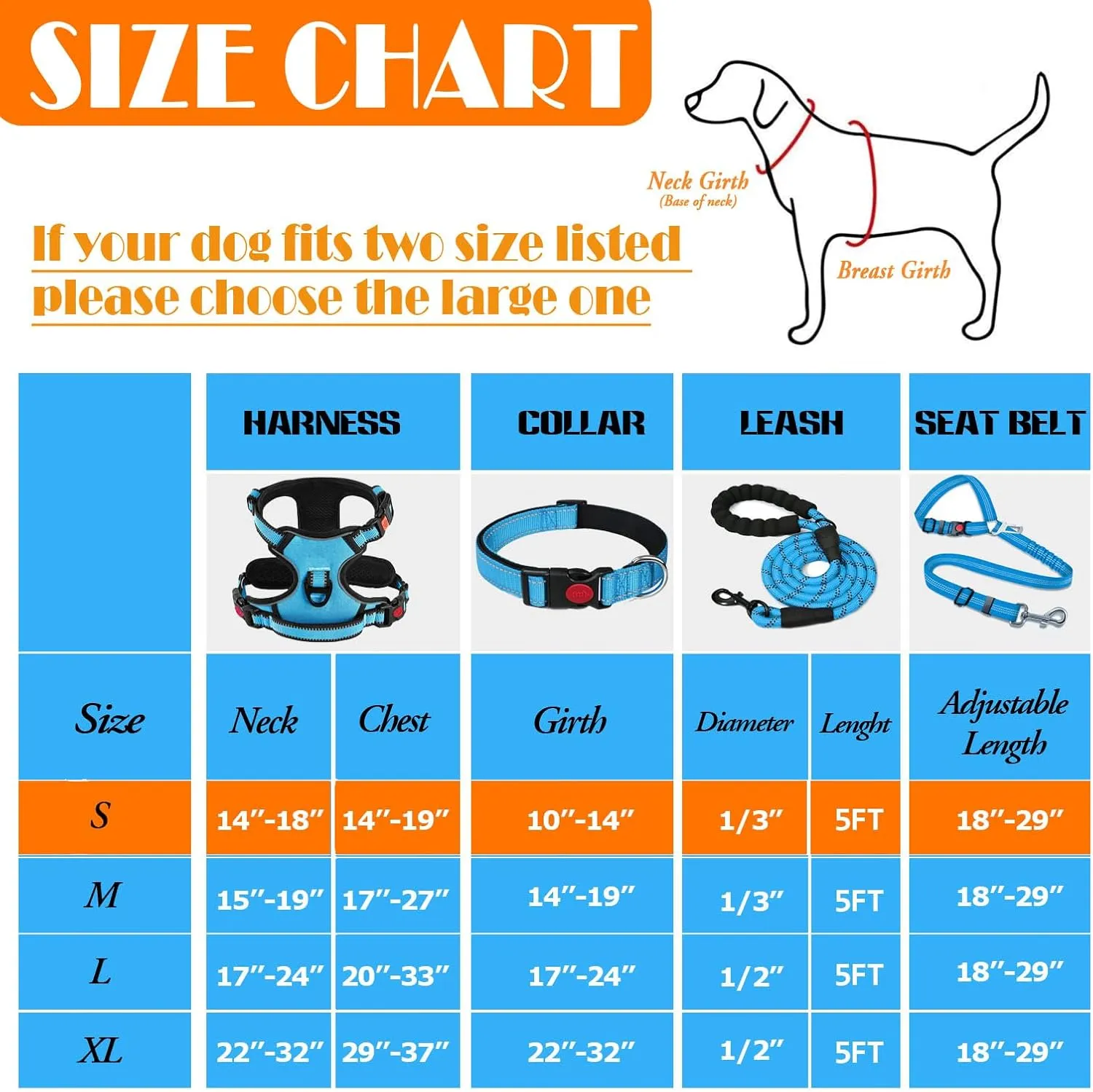 No Pull Dog Harness, Collar & Leash Set | Includes Dog Seat Belt, Collapsible Bowls & Poop Bag Dispenser. Ideal for Training, Walking, Hiking. Fits Small to Large Dogs(Blue-S)