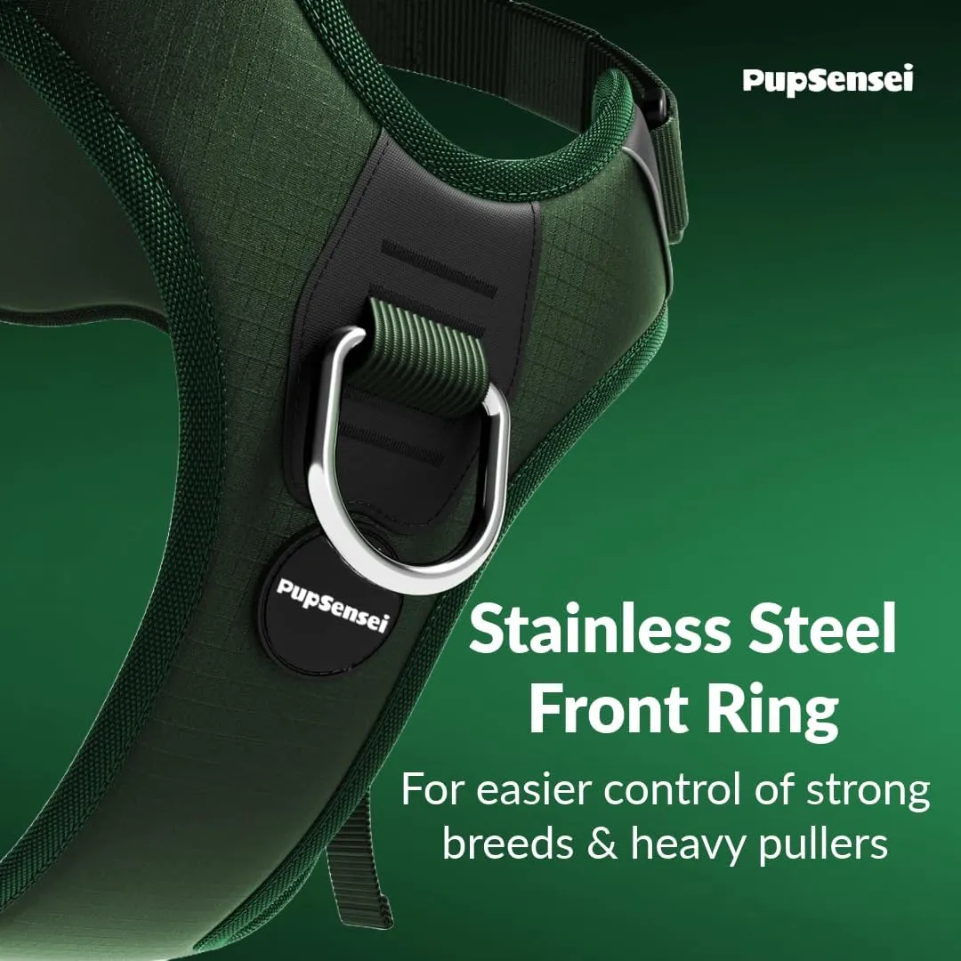 No Pull Dog Harness - Durable Polyester Puppy Harness with Front Anti-Pull Loop, Reflective Strips, and Quick-Release Clips for Small, Medium, and Large Dogs (Forest Green, Medium)