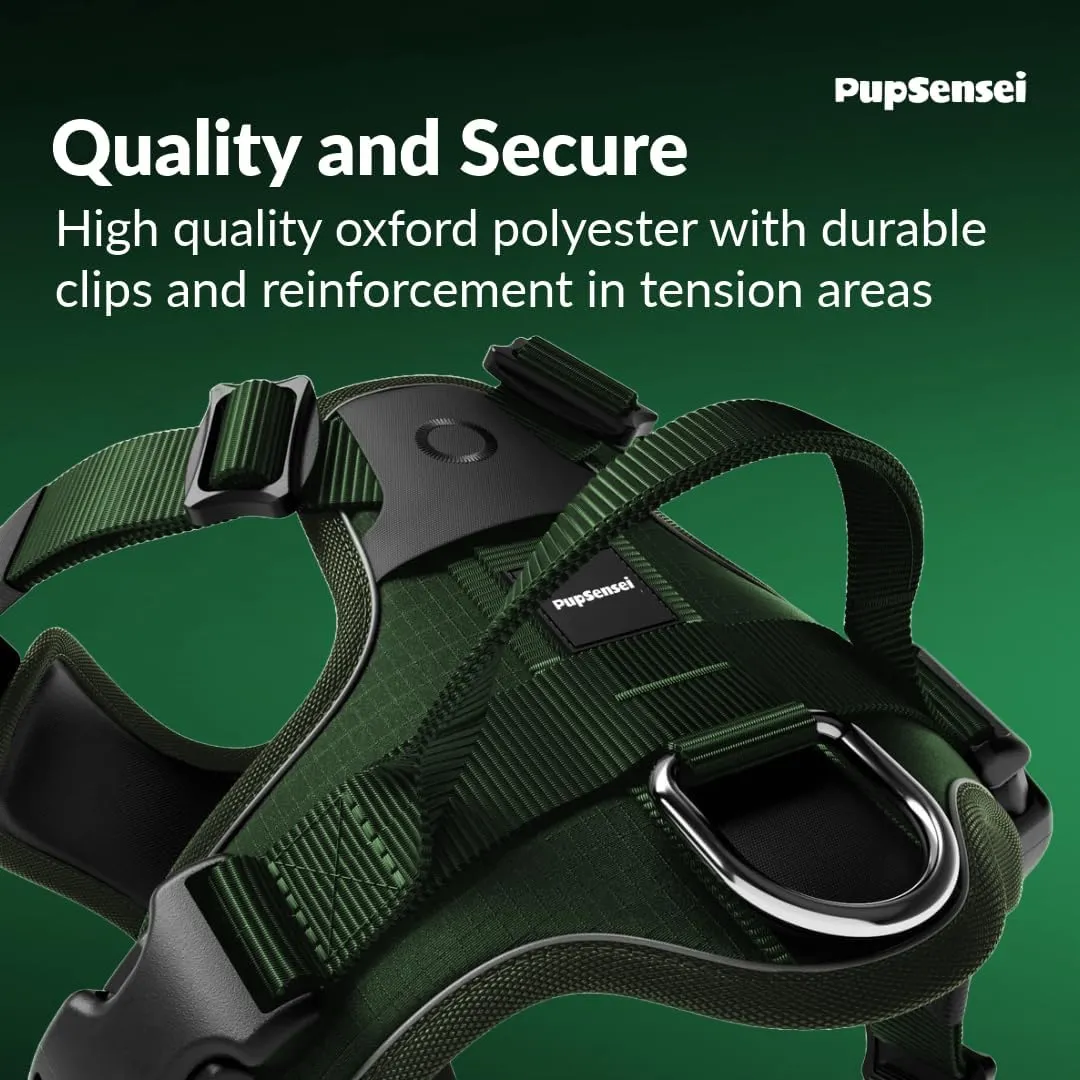 No Pull Dog Harness - Durable Polyester Puppy Harness with Front Anti-Pull Loop, Reflective Strips, and Quick-Release Clips for Small, Medium, and Large Dogs (Forest Green, Medium)