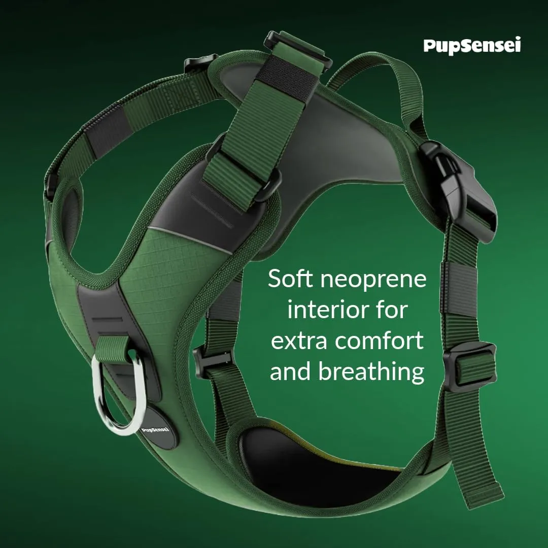 No Pull Dog Harness - Durable Polyester Puppy Harness with Front Anti-Pull Loop, Reflective Strips, and Quick-Release Clips for Small, Medium, and Large Dogs (Forest Green, Medium)