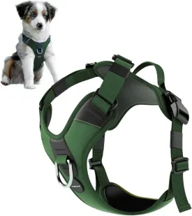 No Pull Dog Harness - Durable Polyester Puppy Harness with Front Anti-Pull Loop, Reflective Strips, and Quick-Release Clips for Small, Medium, and Large Dogs (Forest Green, Medium)