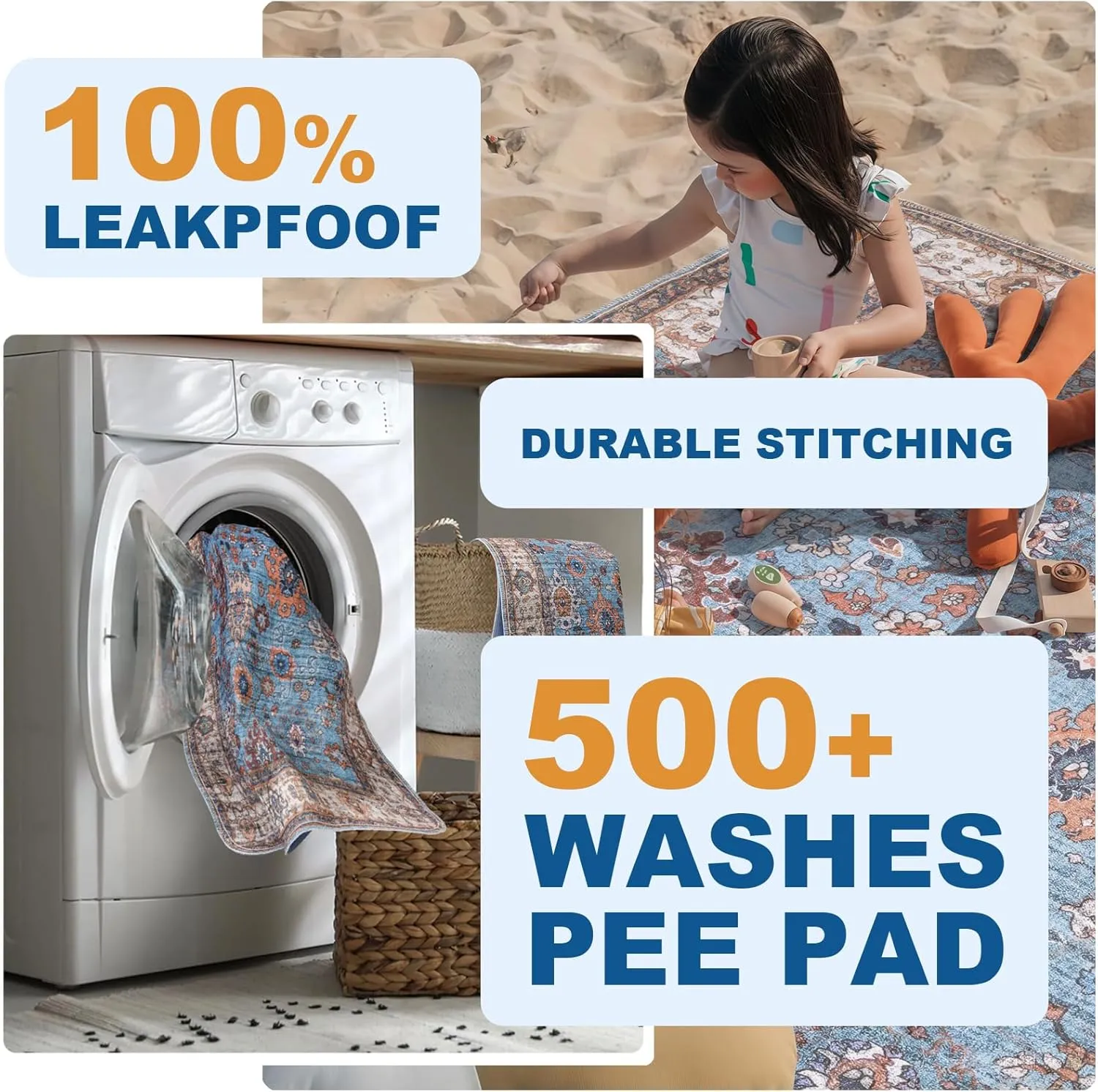 Non-Slip Washable Pee Pads for Dogs, 2 Pack 36''x41'' Super Absorbent and Leak-Proof Reusable Puppy Pads, Pet Training Pads Protect Against Urine Leakage, Soft, Quick-Dry (36''x41'')