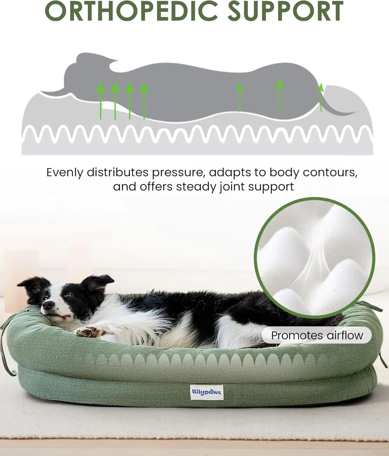 Orthopedic Dog Bed for Large Dogs, Chew-Resistant Pet Sofa Bed with Egg Crate Foam, 4-Sided Bolster, Removable Washable Cover & Anti-Slip Bottom, X-Large Calliste Green