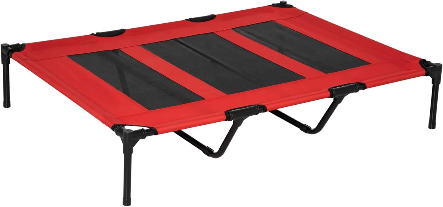 PawHut 48" x 36" Elevated Breathable Dog Bed Portable Pet Cot w/ Carry Bag Metal Frame Breathable Mesh Indoor and Outdoor Red