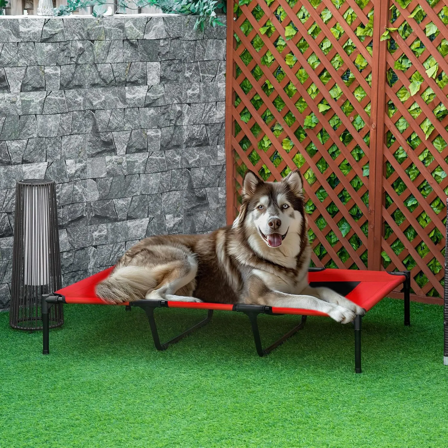 PawHut 48" x 36" Elevated Breathable Dog Bed Portable Pet Cot w/ Carry Bag Metal Frame Breathable Mesh Indoor and Outdoor Red