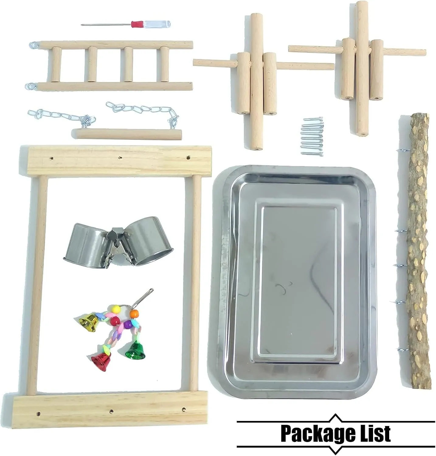 PINVNBY Bird Playground Parrot Playstand Birds Play Stand Wood Exercise Perch Gym Stand Playpen Ladder with Feeder Cups Hanging Swing Toys for Parakeet Conure Cockatiel Budgie Cage Accessories