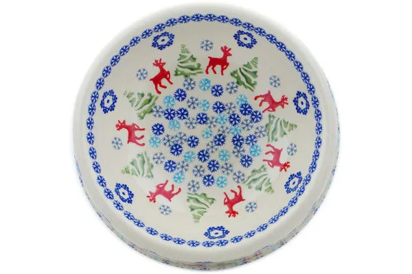 Polish Pottery 8" Pet Bowl Ring Around The Reindeer