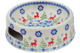 Polish Pottery 8" Pet Bowl Ring Around The Reindeer