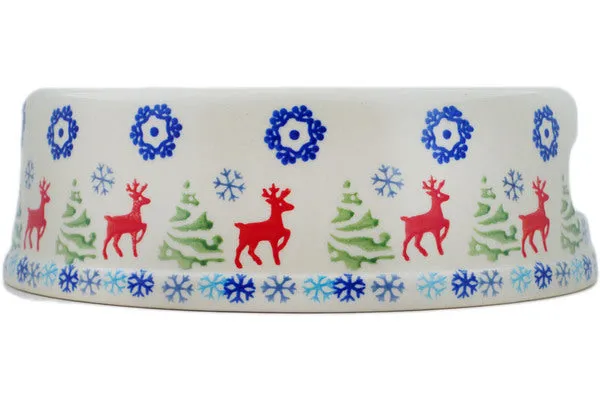Polish Pottery 8" Pet Bowl Ring Around The Reindeer
