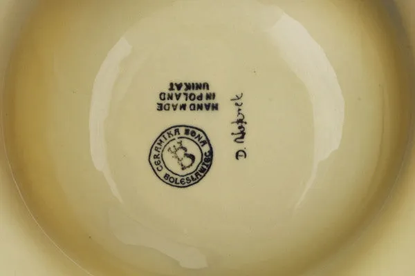 Polish Pottery 9" Pet Bowl Corn In The Blue UNIKAT