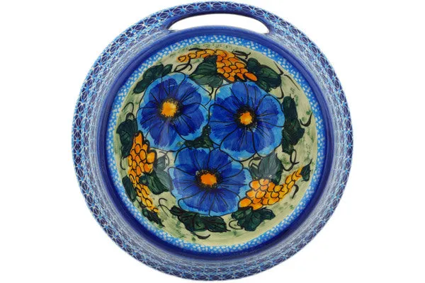 Polish Pottery 9" Pet Bowl Corn In The Blue UNIKAT