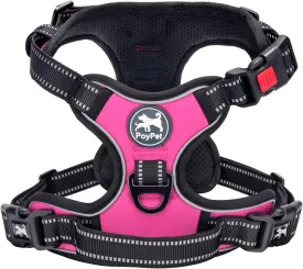 PoyPet No Pull Dog Harness, No Choke Front Lead Dog Reflective Harness, Adjustable Soft Padded Pet Vest with Easy Control Handle for Small to Large Dogs(Pink,S)
