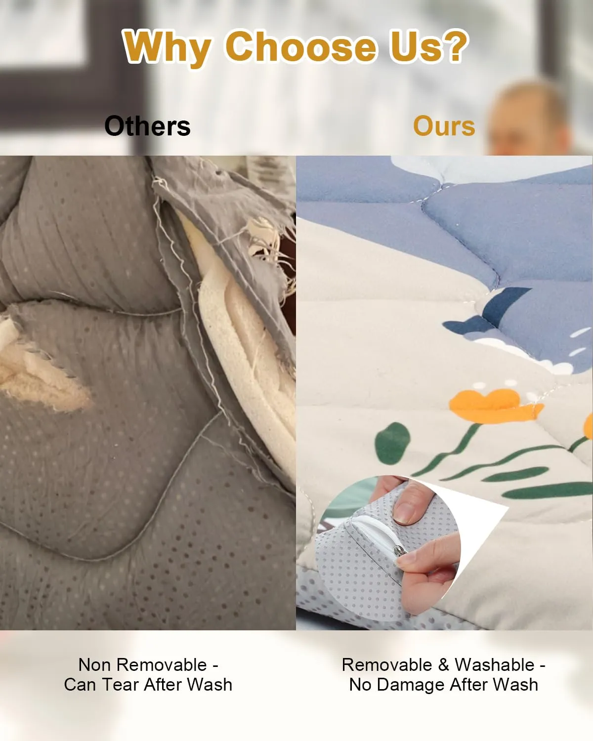 Premium Foam Baby Play Mat 50" x 50"  Removable & Machine Washable Cover, Extra Thick Padding Playpen Mat, Non-Slip Crawling Mat, Easy to Clean for Infants, Toddlers & Babies