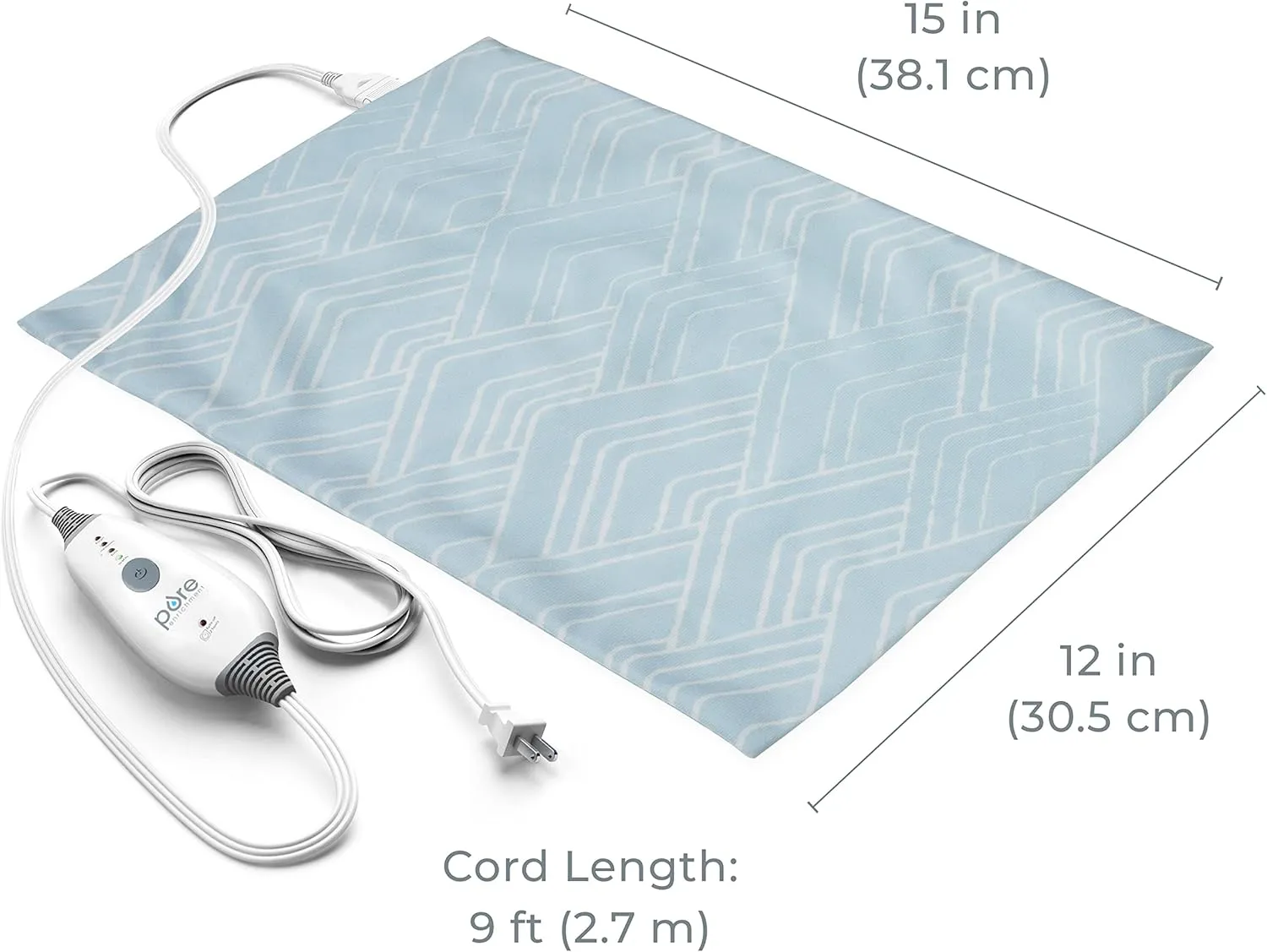 Pure Enrichment PureRelief Express Designer Series Electric Heating Pad - 12 x 15 Fast-Heating with 4 Heat Settings, Machine-Washable Fabric, & 2-Hour Auto Safety Shut-Off - Cerulean Diamond