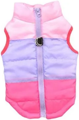 Quilted Striped Color Block Puffer Vest Coat for Small Pets Dogs and Cats (S, Purple Pink)