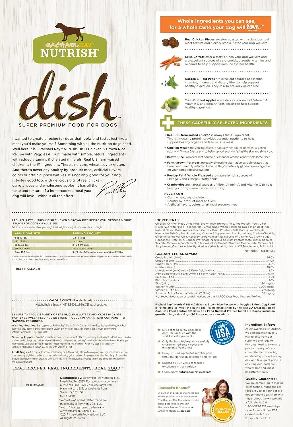 Rachael Ray Nutrish Dish Premium Dry Dog Food, Chicken & Brown Rice Recipe with Veggies & Fruit, 11.5 Pounds