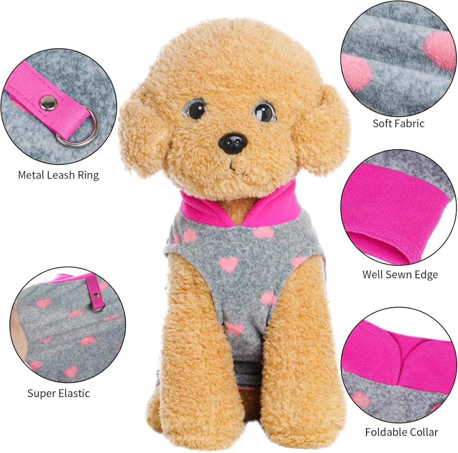 Rbenxia Grey Dog Heart Sweater with Leash Ring - Soft Fleece Vest Pullover Jacket for Small Puppy & Cat Pets (X-Small)