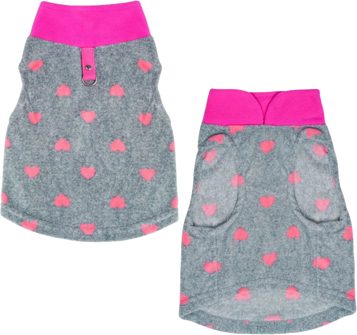Rbenxia Grey Dog Heart Sweater with Leash Ring - Soft Fleece Vest Pullover Jacket for Small Puppy & Cat Pets (X-Small)