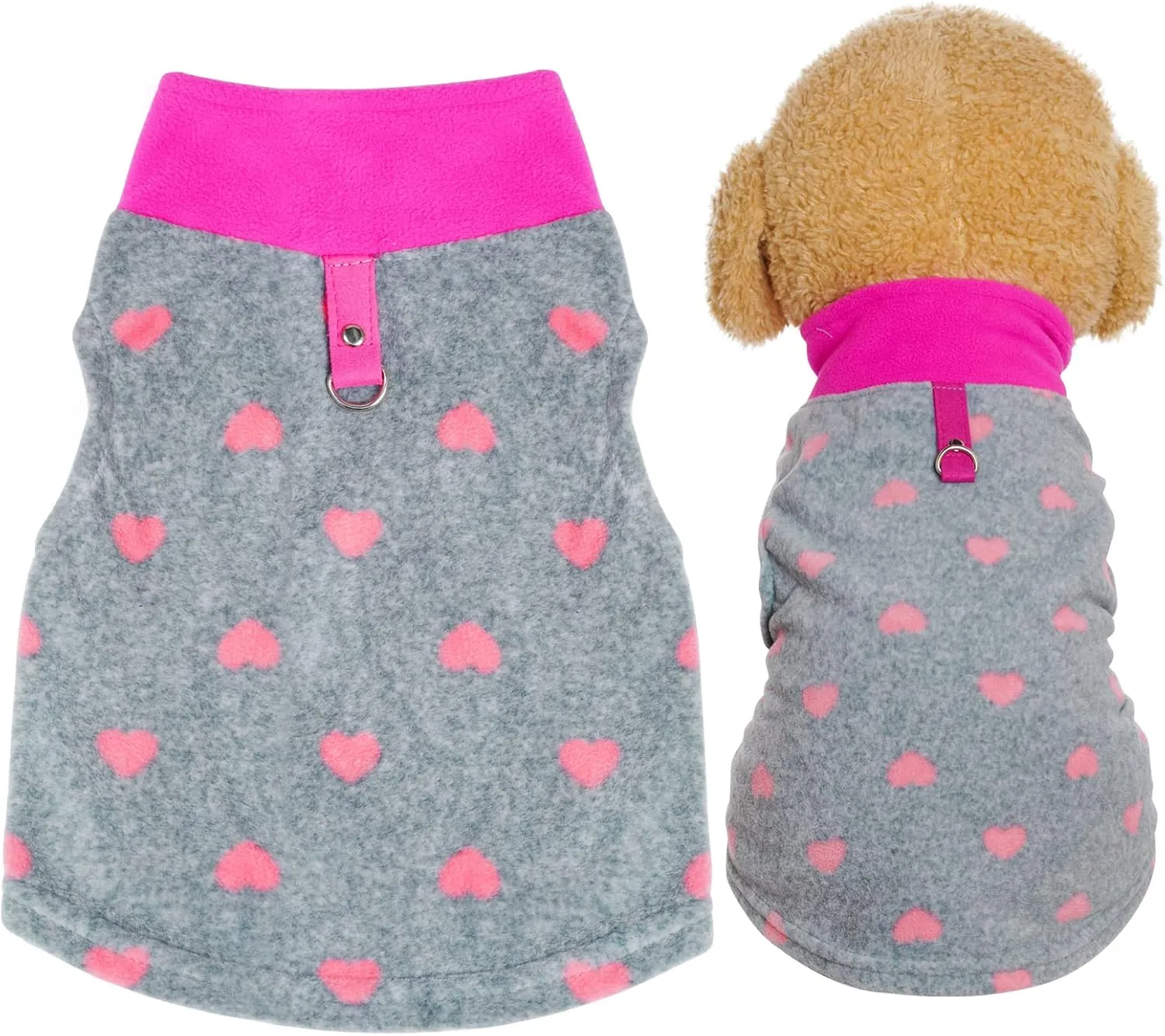 Rbenxia Grey Dog Heart Sweater with Leash Ring - Soft Fleece Vest Pullover Jacket for Small Puppy & Cat Pets (X-Small)