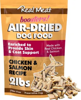 Real Meat Boosters Air Dried Dog Food w/Real Chicken & Wild-Caught Salmon for Enhanced Skin & Coat Support - 2lbs of Grain-Free, High Protein, Real Meat Dog Food Enriched w/Organic Coconut Oil