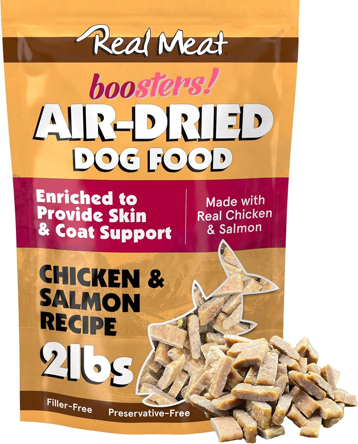 Real Meat Boosters Air Dried Dog Food w/Real Chicken & Wild-Caught Salmon for Enhanced Skin & Coat Support - 2lbs of Grain-Free, High Protein, Real Meat Dog Food Enriched w/Organic Coconut Oil