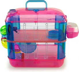 Rodent Cage for Hamsters, 2-Level, Orange, Blue or Pink, 40 x 26 x 40 cm