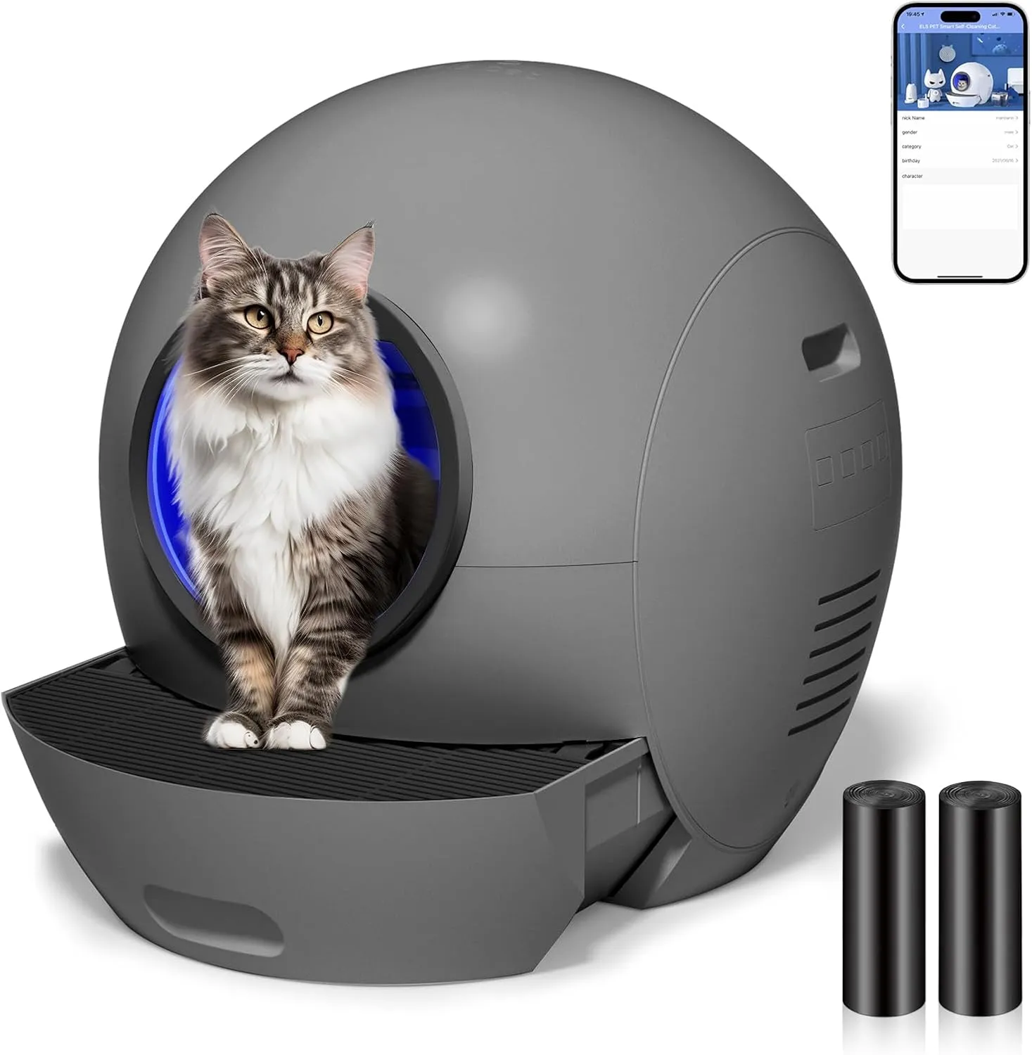 Self Cleaning Litter Box, Automatic Cat Litter Box Self Cleaning for Multi Cats, 60L Extra Large Robot Litter with Safety Sensor Protection, Odor Removal, APP Control Smart Kitty Box Black