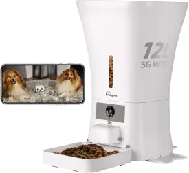 SKYMEE 12L 5G WiFi Aautomatic Dog Feeder Large Breed & Automatic cat feeders 1080P Full HD Pet Camera Treat Dispenser Food Dispenser