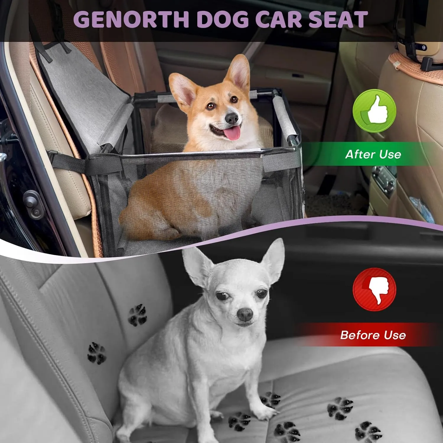 Small Dog Car Seat - Portable Puppy/Pet Booster Seat with Clip-On Leash and Mesh Window for Small Pets Up to 11 lbs