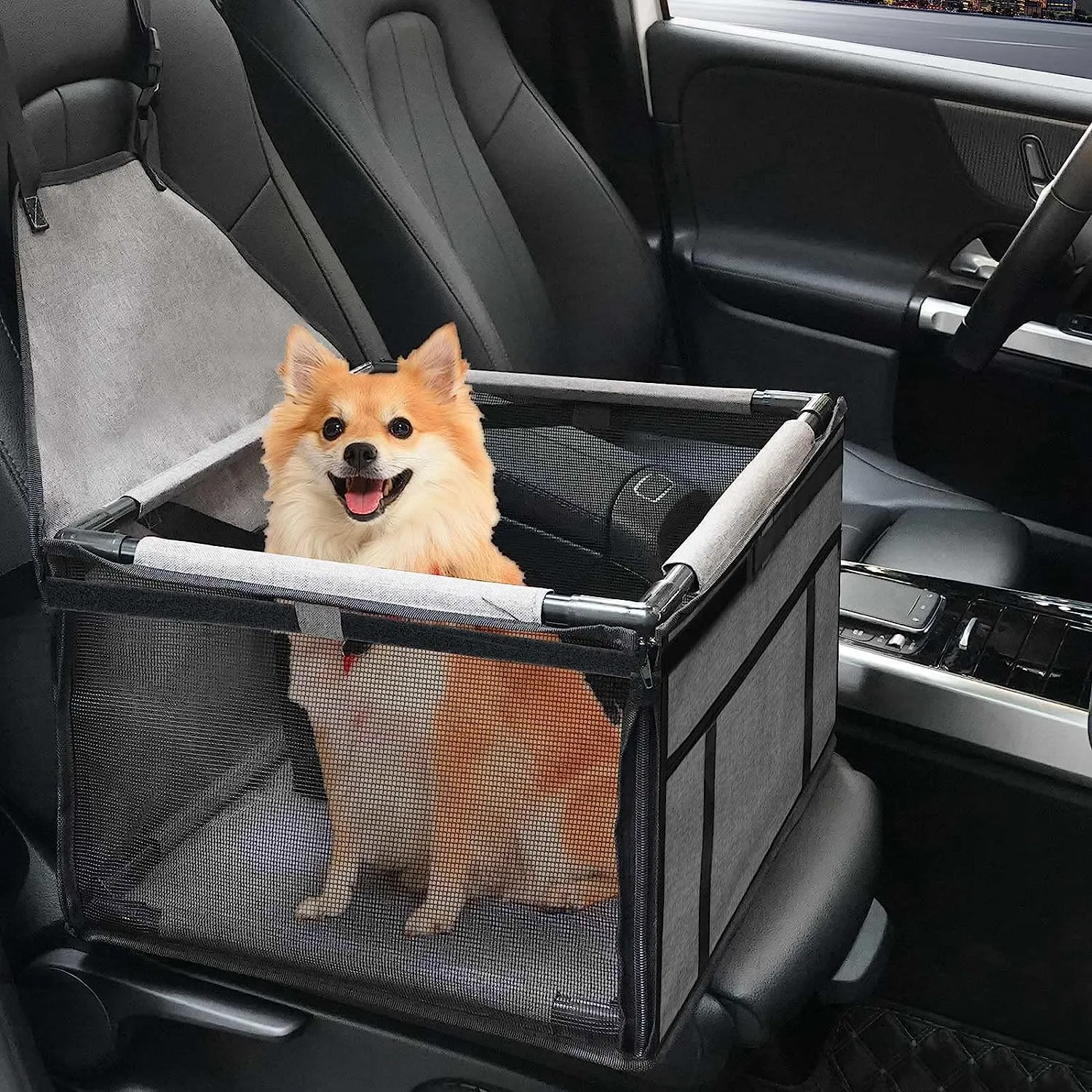 Small Dog Car Seat - Portable Puppy/Pet Booster Seat with Clip-On Leash and Mesh Window for Small Pets Up to 11 lbs