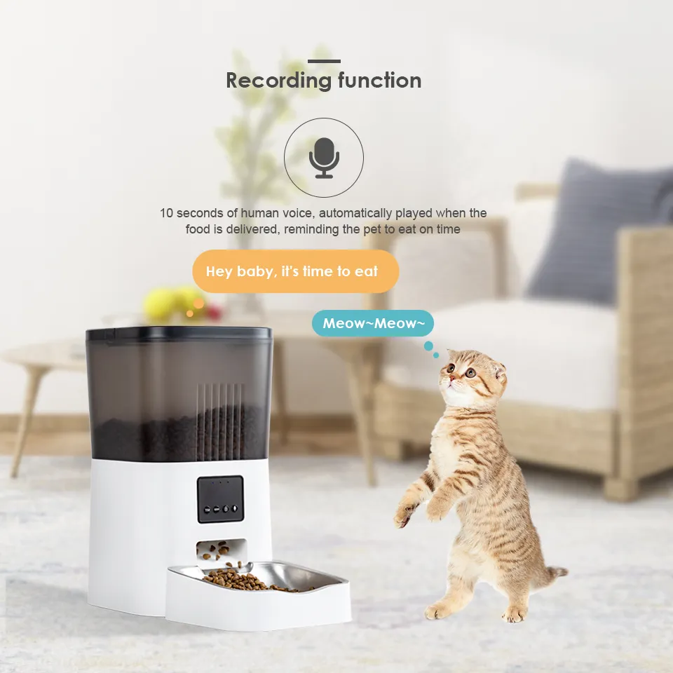 Smart Pet Dog Feeder with camera, WiFi control, and microchip timed auto feeder.