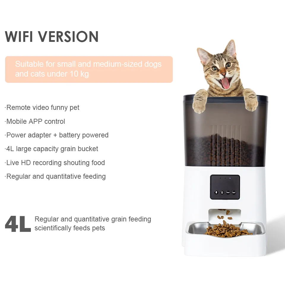 Smart Pet Dog Feeder with camera, WiFi control, and microchip timed auto feeder.