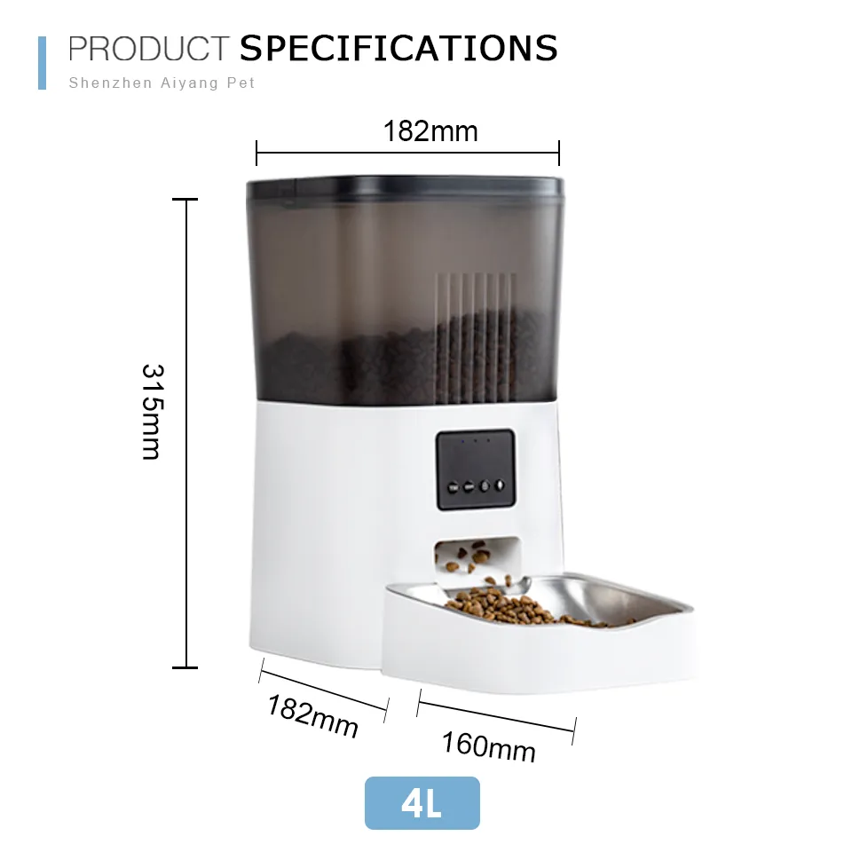 Smart Pet Dog Feeder with camera, WiFi control, and microchip timed auto feeder.