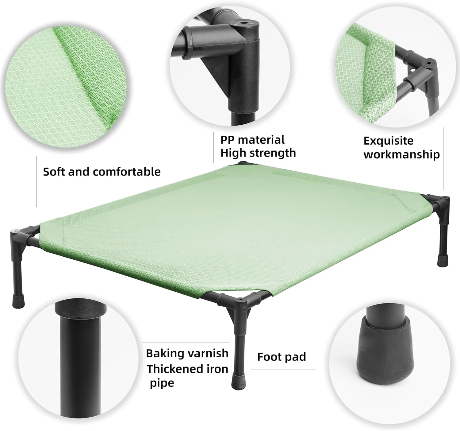 Soft Mesh Elevated Pet Bed for Large Medium Dogs Outdoor Resting Cot with Water-Resistant, Air-Permeable, Cooling and Anti-Skid Portable Dog Bed, Up to 120 lbs, 43.2" L x 31" W x 7.5" H, Green