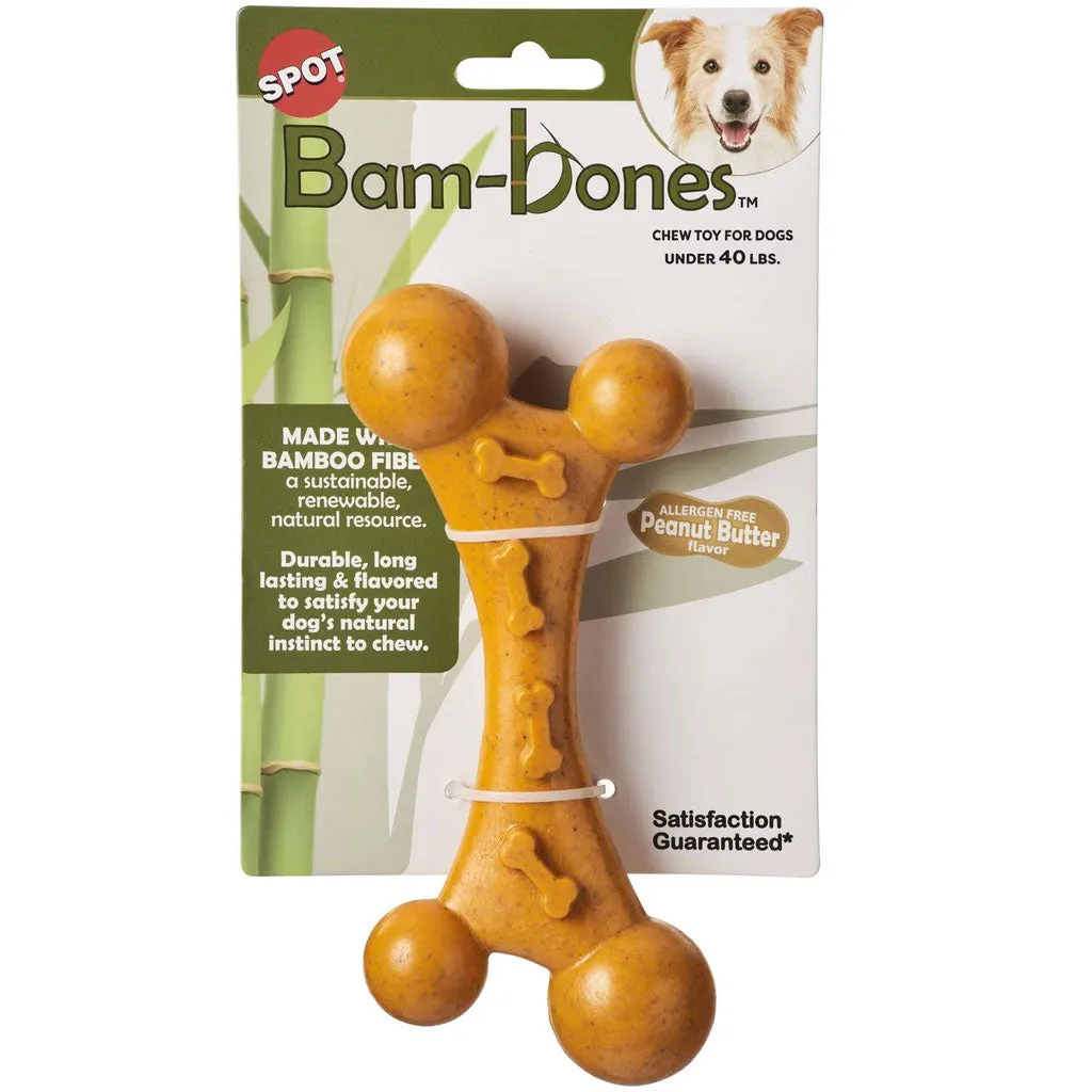 Spot Bam-Bones Nubby Bone Peanut Butter Flavor Dog Chew Toy, 7"