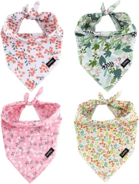 Summer Spring Dog Bandanas-4PCS Pink Green Orange Floral Printing Dog Scarf Bib Kerchief Breed for Girl Dogs Large Medium Pets Gift