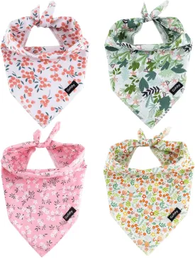 Summer Spring Dog Bandanas-4PCS Pink Green Orange Floral Printing Dog Scarf Bib Kerchief Breed for Girl Dogs Small XS Pets Gift