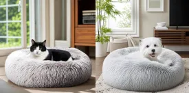 SunStyle Home Small Dog Bed, Machine Washable Donut Round Calming Dog Cat Bed 20"